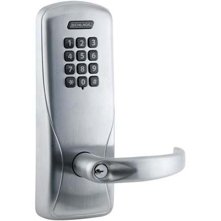 Schlage CO-Series Commercial Electronic Rim / Concealed Vertical Rod Exit Trim with Keypad and Sparta Lever Satin Chrome