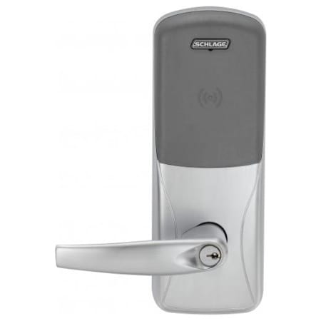 Schlage CO-Series Commercial Electronic Cylindrical Lock with Proximity and Athens Lever Compatible with Exit Bars Satin Chrome