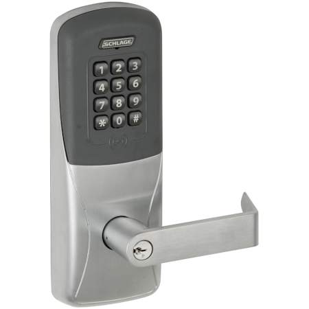 Schlage CO-Series Commercial Electronic Rim / Concealed Vertical Rod Exit Trim with Proximity / Keypad and Rhodes Lever Satin Chrome