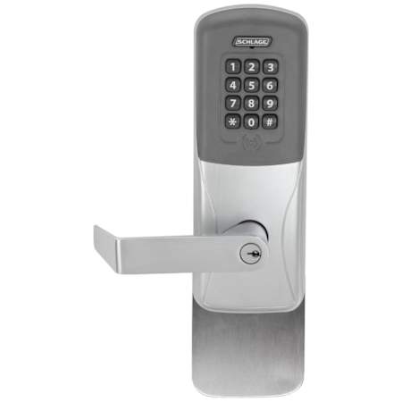 Schlage CO-Series Commercial Electronic Rim / Concealed Vertical Rod Exit Trim with Proximity / Keypad and Rhodes Lever Less Schlage FSIC Cylinder Satin Chrome