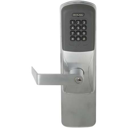 Schlage CO-Series Commercial Electronic Surface Vertical Rod Exit Trim with Keypad and Rhodes Lever Satin Chrome