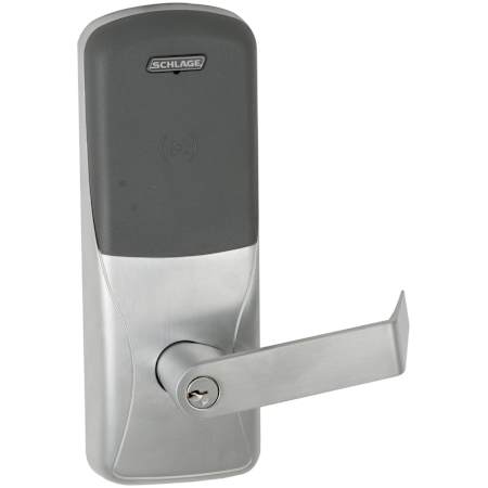 Schlage CO-Series Commercial Electronic Surface Vertical Rod Exit Trim with Proximity and Rhodes Lever Satin Chrome