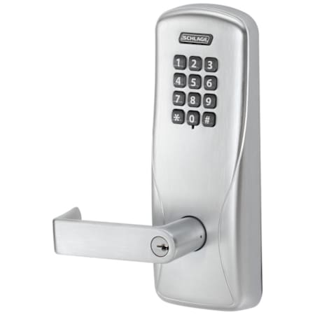 Schlage CO-Series Commercial Electronic Cylindrical Lock with Keypad and Rhodes Lever Less SFIC Cylinder Satin Chrome