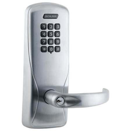 Schlage CO-Series Commercial Electronic Cylindrical Lock with Keypad and Sparta Lever Less Schlage FSIC Cylinder Satin Chrome