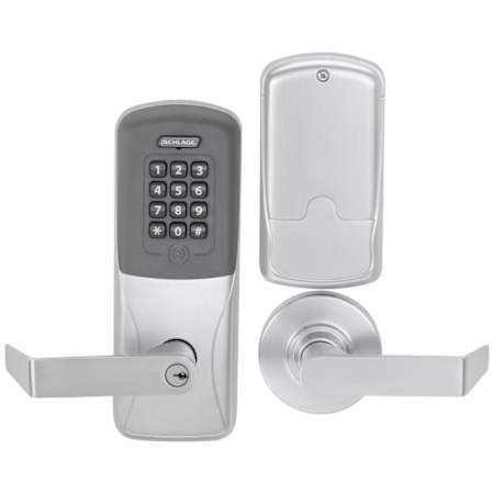 Schlage CO-Series Commercial Electronic Cylindrical Lock with Proximity / Keypad and Rhodes Lever Satin Chrome