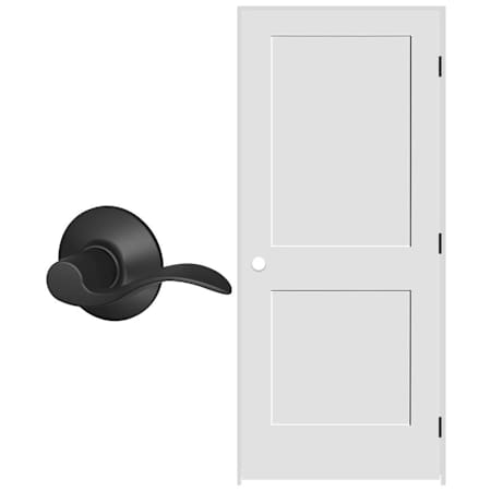 Schlage 28" W x 80" H Double Panel Right Handed Interior Prehung Door with 6-9/16" Door Jamb and Accent Passage Door lever Set Matte Black