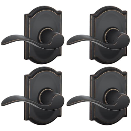 Schlage Accent Passage Door Lever Set with the Decorative Camelot Trim - Pack of 4 Aged Bronze