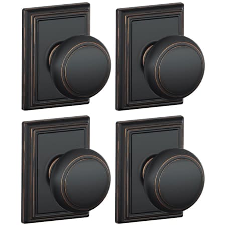 Schlage Andover Passage Door Knob Set with Decorative Addison Trim - Pack of 4 Aged Bronze