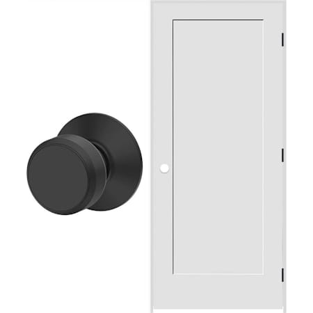 Schlage 28" W x 80" H Single Panel Right Handed Interior Prehung Door with 6-9/16" Door Jamb and Bowery Passage Door Knob Set Matte Black