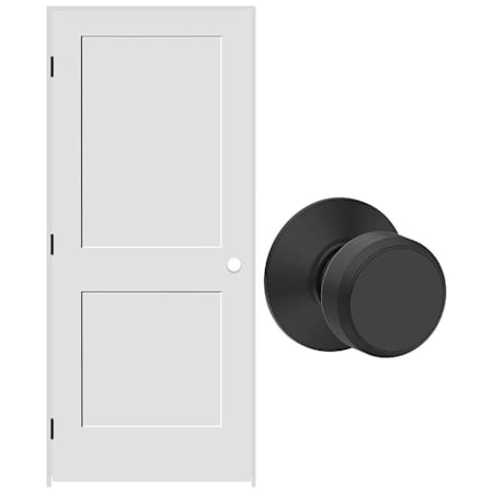 Schlage 28" W x 80" H Double Panel Left Handed Interior Prehung Door with 4-9/16" Door Jamb and Bowery Passage Door Knob Set Matte Black