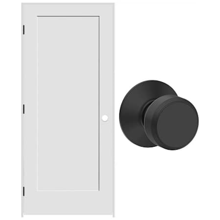 Schlage 30" W x 80" H Single Panel Left Handed Interior Prehung Door with 6-9/16" Door Jamb and Bowery Passage Door Knob Set Matte Black