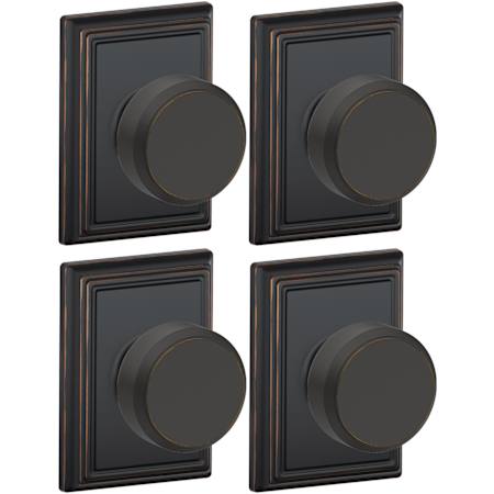 Schlage Bowery Passage Door Knob Set with Decorative Addison Trim - Pack of 4 Aged Bronze