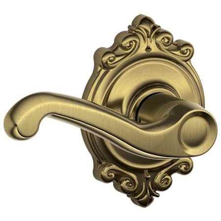 Schlage Flair Passage Door Lever Set with the Decorative Brookshire Trim Antique Brass