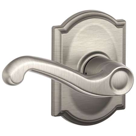Schlage Flair Passage Door Lever Set with Decorative Camelot Trim Satin Nickel