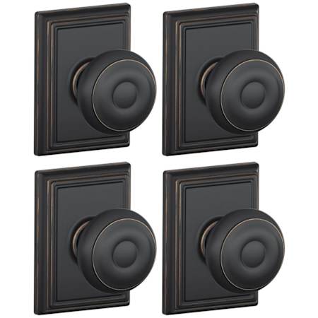 Schlage Georgian Passage Door Knob Set with Decorative Addison Trim - Pack of 4 Aged Bronze
