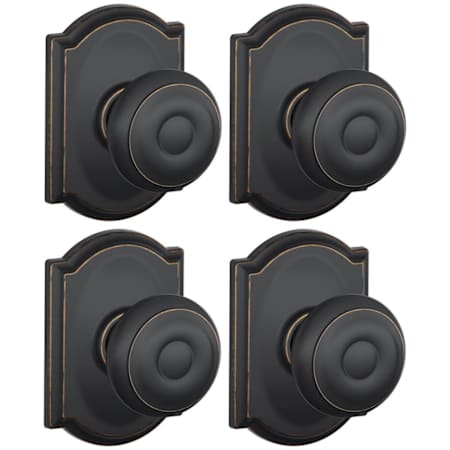 Schlage Georgian Passage Door Knob Set with Decorative Camelot Trim - Pack of 4 Aged Bronze