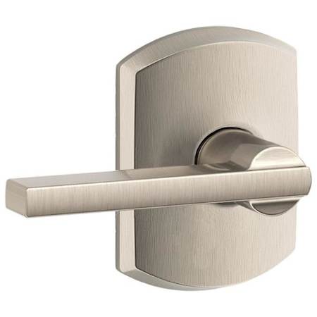 Schlage Latitude Passage Door Lever Set with Decorative Greenwich Trim Satin Nickel
