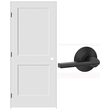 Schlage 28" W x 80" H Double Panel Left Handed Interior Prehung Door with 4-9/16" Door Jamb and Latitude Passage Door Lever Set Matte Black