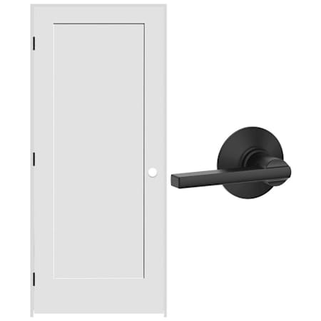 Schlage 30" W x 80" H Single Panel Left Handed Interior Prehung Door with 6-9/16" Door Jamb and Latitude Passage Door Lever Set Matte Black