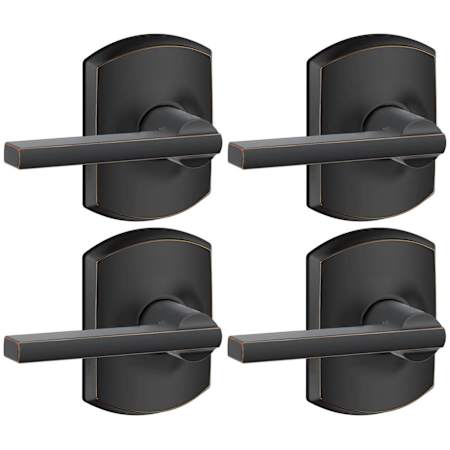 Schlage Latitude Passage Door Lever Set with Decorative Greenwich Trim - Pack of 4 Aged Bronze