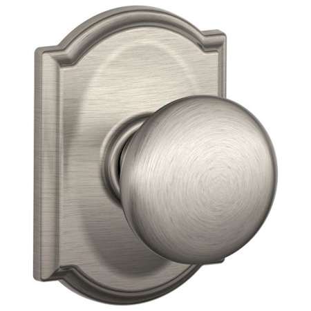 Schlage Plymouth Passage Door Knob Set with Decorative Camelot Trim Satin Nickel