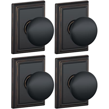 Schlage Plymouth Passage Door Knob Set with Decorative Addison Trim - Pack of 4 Aged Bronze