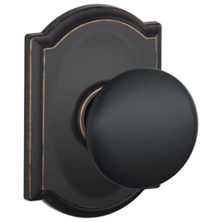 Schlage Plymouth Passage Door Knob Set with Decorative Camelot Trim Aged Bronze