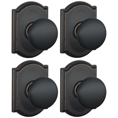 Schlage Plymouth Passage Door Knob Set with Decorative Camelot Trim - Pack of 4 Aged Bronze