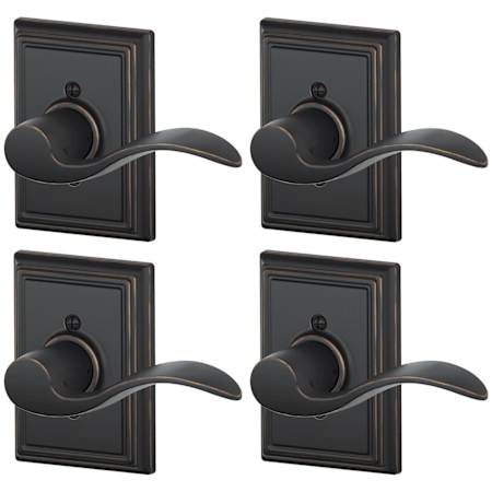 Schlage Accent Right Handed Non-Turning One-Sided Dummy Door Lever with Decorative Addison Trim - Pack of 4 Aged Bronze