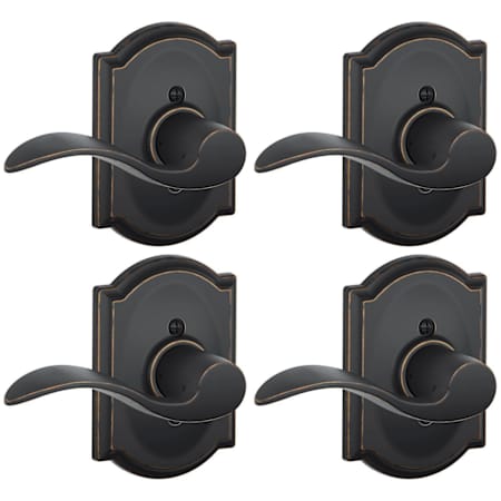 Schlage Accent Left Handed Non-Turning One-Sided Dummy Door Lever with Decorative Camelot Trim - Pack of 4 Aged Bronze