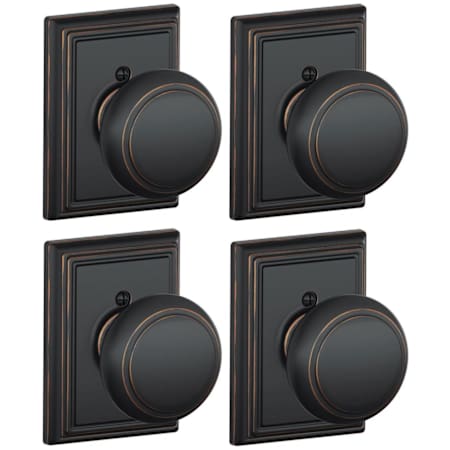 Schlage Andover Non-Turning One-Sided Dummy Door Knob with the Decorative Addison Rose - Pack of 4 Aged Bronze