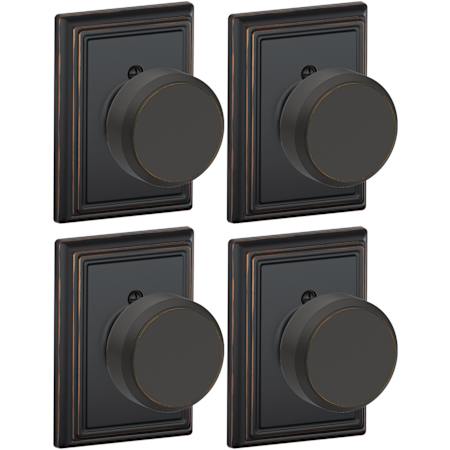 Schlage Bowery Non-Turning One-Sided Dummy Door Knob with Decorative Addison Rosette - Pack of 4 Aged Bronze