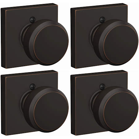 Schlage Bowery Non-Turning One-Sided Dummy Door Knob with Collins Rose - Pack of 4 Aged Bronze