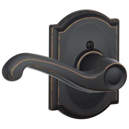 Schlage Flair Left Handed Non-Turning One-Sided Dummy Door Lever Set with Decorative Camelot Trim Aged Bronze