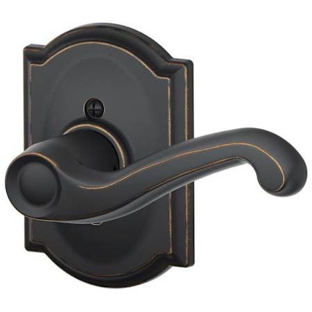 Schlage Flair Right Handed Non-Turning One-Sided Dummy Door Lever Set with Decorative Camelot Trim Aged Bronze