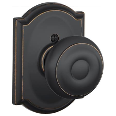 Schlage Georgian Non-Turning One-Sided Dummy Door Knob with the Decorative Camelot Rose Aged Bronze