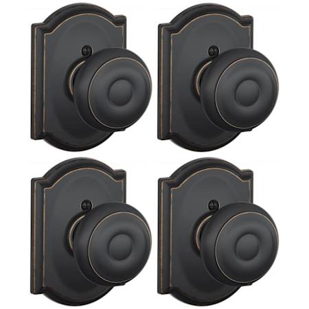 Schlage Georgian Non-Turning One-Sided Dummy Door Knob with the Decorative Camelot Rose - Pack of 4 Aged Bronze