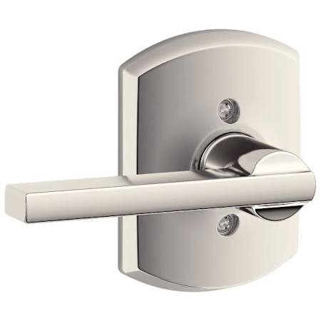 Schlage Latitude Non-Turning One-Sided Dummy Door Lever with Decorative Greenwich Trim Polished Nickel