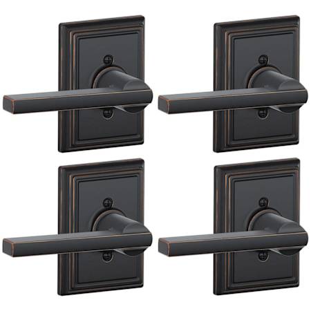 Schlage Latitude Non-Turning One-Sided Dummy Door Lever with Decorative Addison Trim - Pack of 4 Aged Bronze