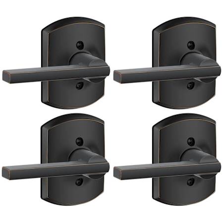 Schlage Latitude Non-Turning One-Sided Dummy Door Lever with Decorative Greenwich Trim - Pack of 4 Aged Bronze