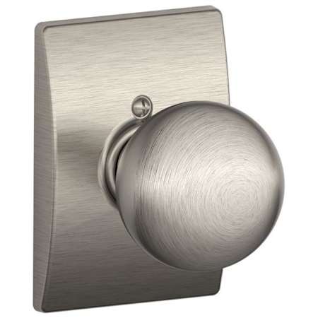 Schlage Orbit Non-Turning One-Sided Dummy Door Knob with the Decorative Century Rose Satin Nickel