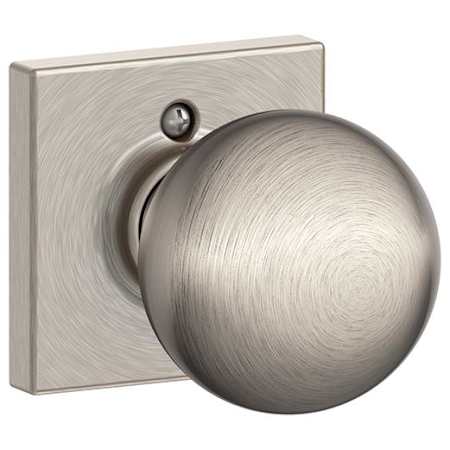 Schlage Orbit Non-Turning One-Sided Dummy Door Knob with Decorative Collins Rosette Satin Nickel