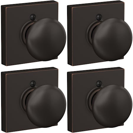 Schlage Plymouth Non-Turning One-Sided Dummy Door Knob with Collins Rose - Pack of 4 Aged Bronze