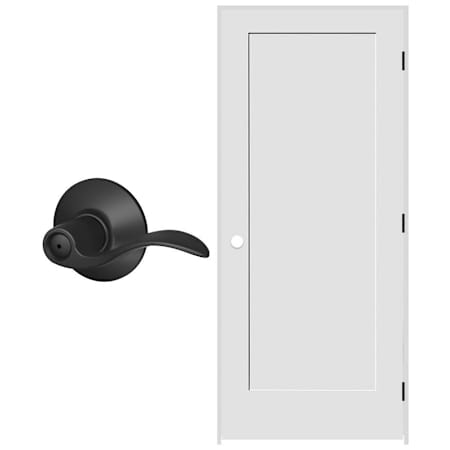 Schlage 28" W x 80" H Single Panel Right Handed Interior Prehung Door with 6-9/16" Door Jamb and Accent Privacy Door lever Set Matte Black
