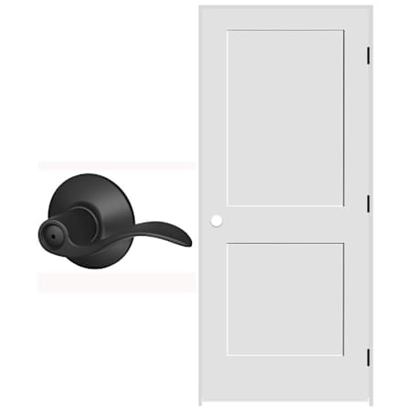 Schlage 28" W x 80" H Double Panel Right Handed Interior Prehung Door with 6-9/16" Door Jamb and Accent Privacy Door lever Set Matte Black