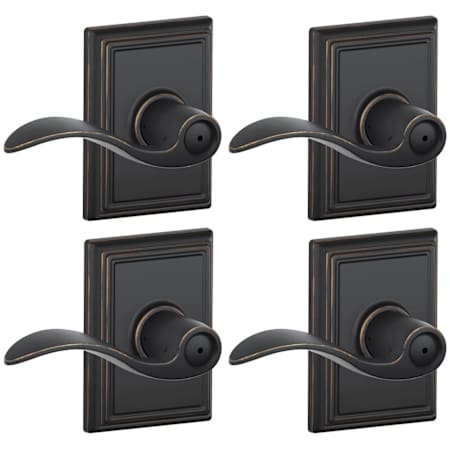 Schlage Accent Privacy Door Lever Set with Decorative Addison Trim - Pack of 4 Aged Bronze