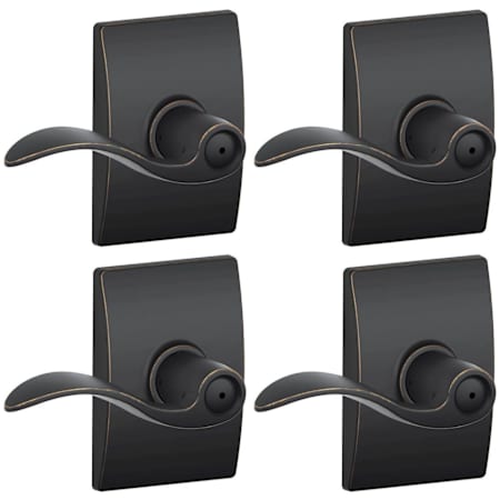 Schlage Accent Privacy Door Lever Set with Decorative Century Trim - Pack of 4 Aged Bronze