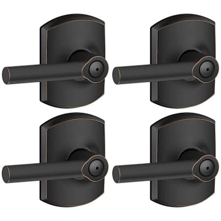 Schlage Broadway Privacy Door Lever Set with Decorative Greenwich Trim - Pack of 4 Aged Bronze
