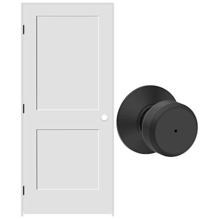 Schlage 28" W x 80" H Double Panel Left Handed Interior Prehung Door with 4-9/16" Door Jamb and Bowery Privacy Door Knob Set Matte Black