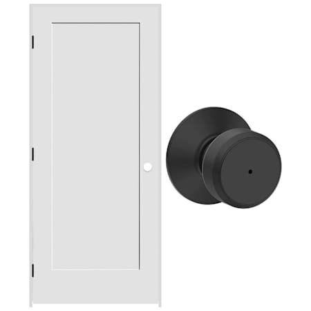 Schlage 30" W x 80" H Single Panel Left Handed Interior Prehung Door with 6-9/16" Door Jamb and Bowery Privacy Door Knob Set Matte Black